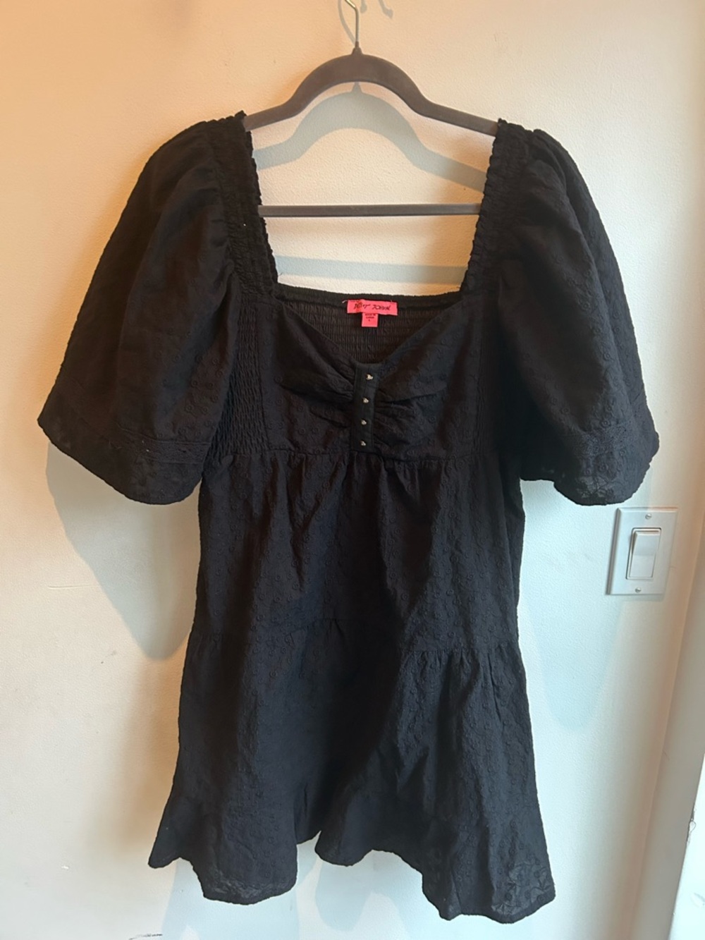 Betsey Johnson black cotton milkmaid mini dress size large